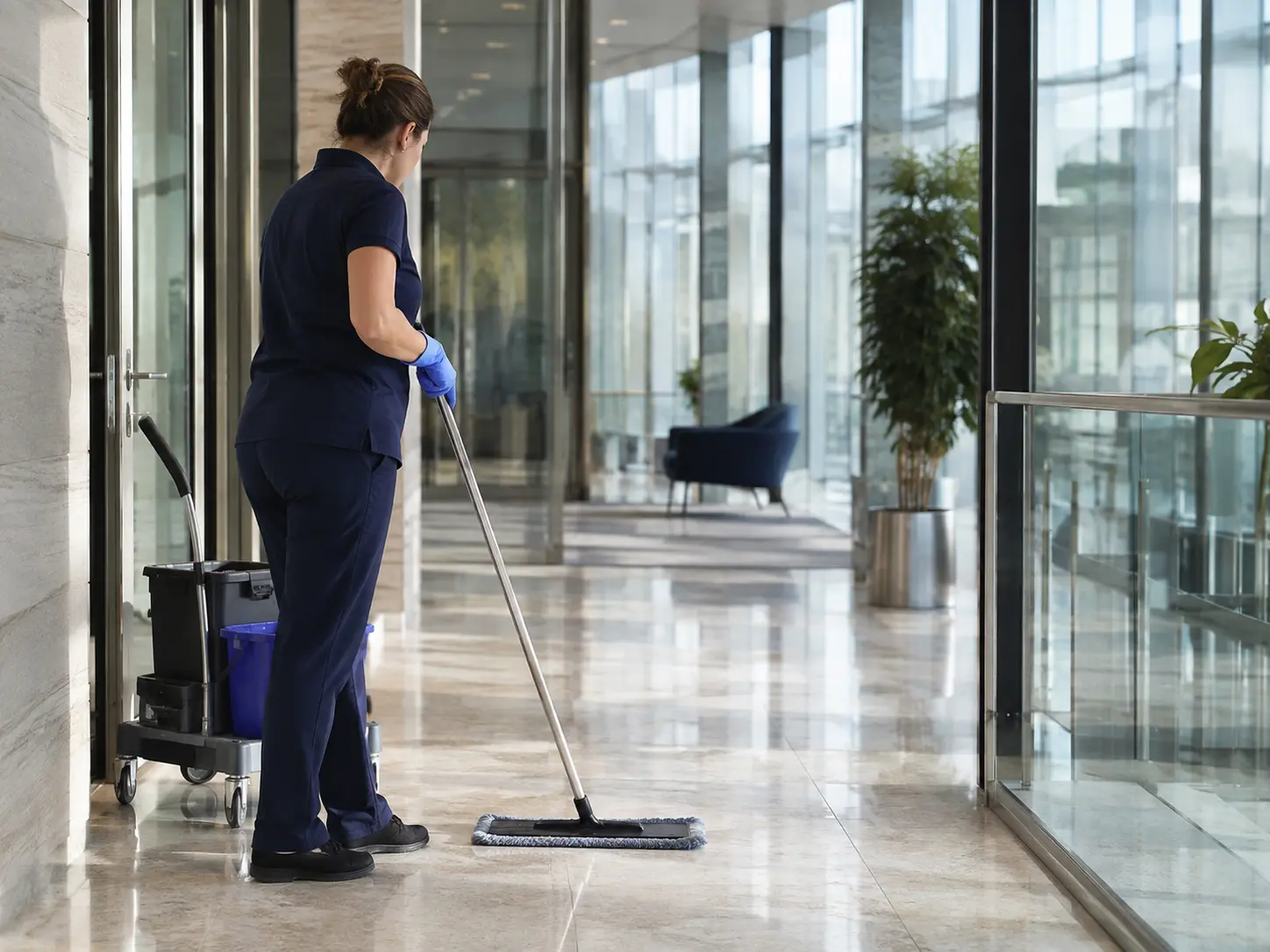 Professionelle Reinigung in einem modernen Bürogebäude
